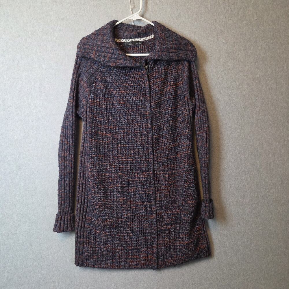 prAna Wool Blend Purple Knit Long Zip Up Yunna Cardigan Sweater Women's Medium